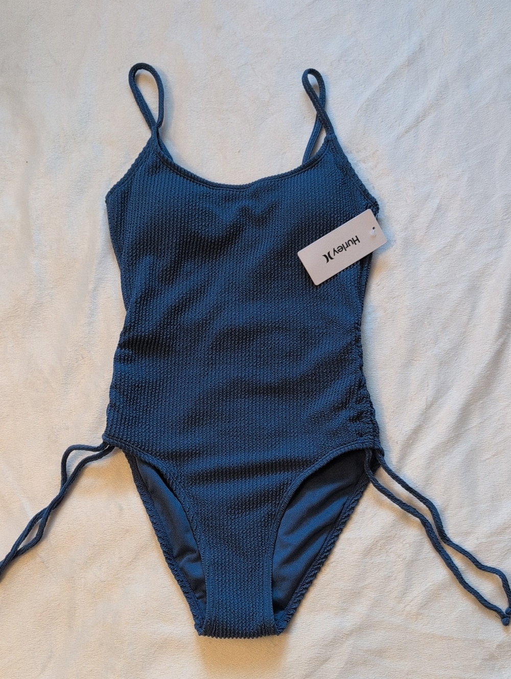 Hurley Navy Textured One-Piece Swimsuit with Side Ties